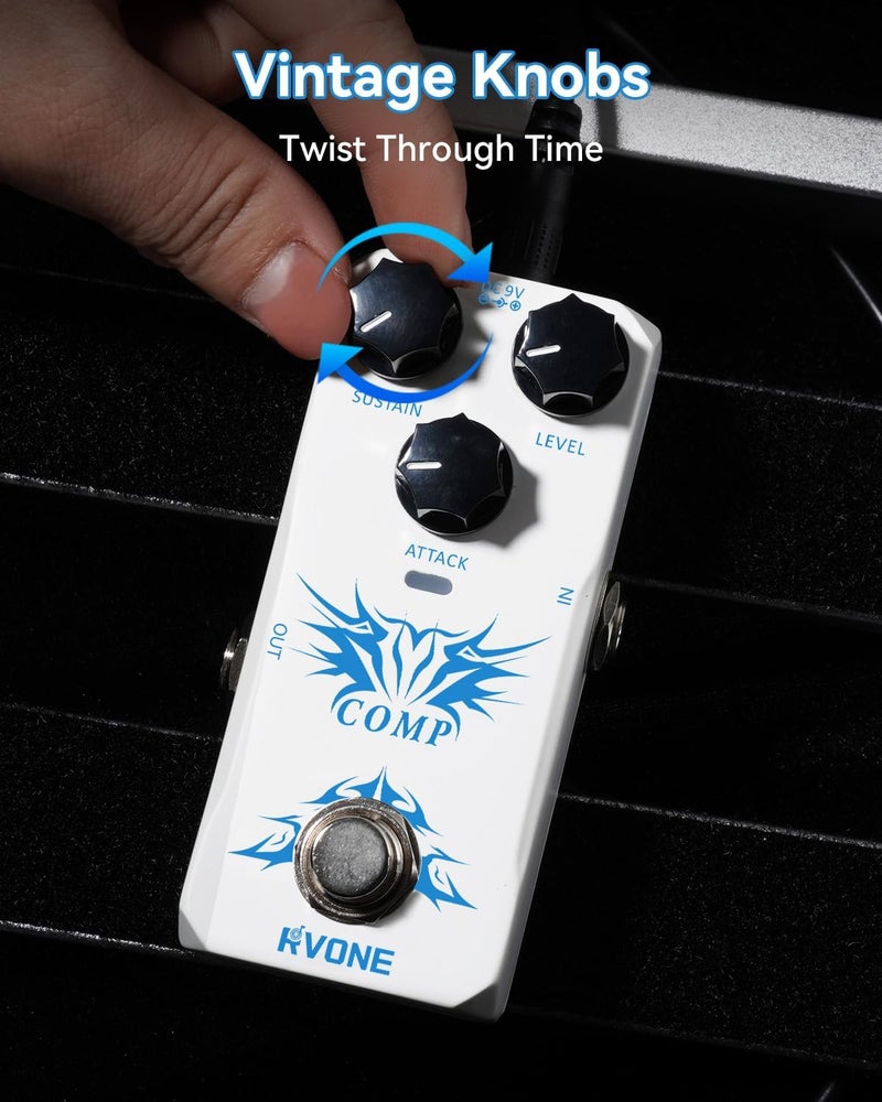 RVONE Analog Compressor Pedal Guitar/Bass, Studio-Grade Guitar Pedal Compressor, Guitar Effects Pedal for Electric Guitar Bass, True Bypass & Aluminum Case - Image 5